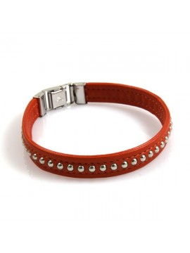 Bracciale in pelle con borchie arancio