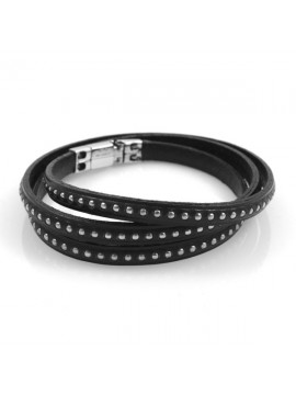 Bracciale in pelle da attorcigliare con pallini in acciaio nero