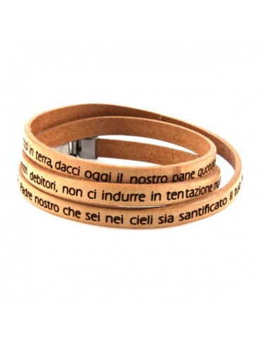 Bracciale con padrenostro in pelle da attorcigliare