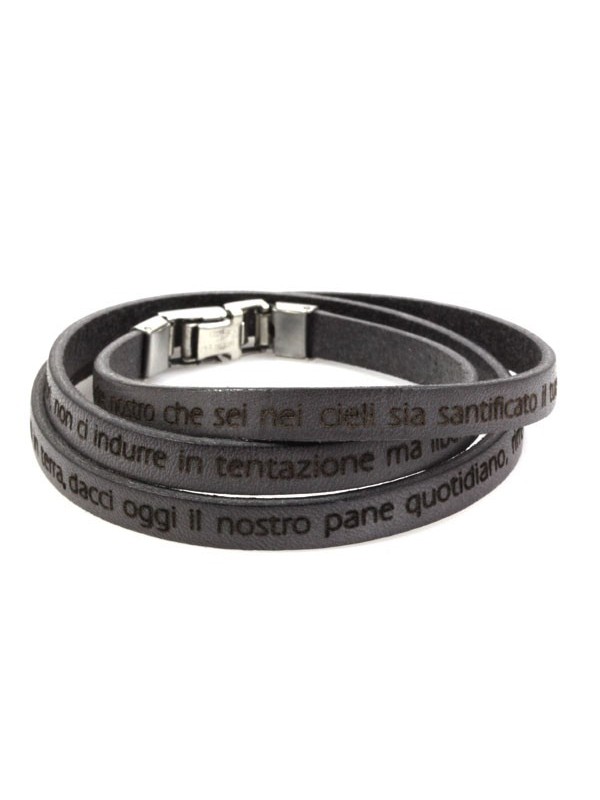 Bracciale con padrenostro in pelle da attorcigliare
