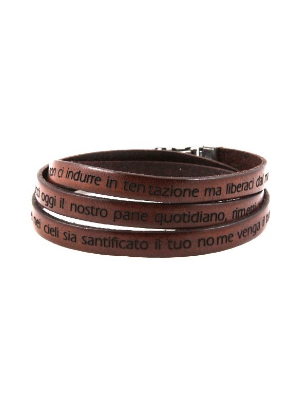 Bracciale con padrenostro in pelle da attorcigliare