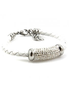 Bracciale in pelle bianca donna con strass