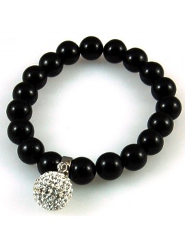 Bracciale in onice nera donna elastico con pallina di strass