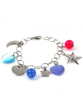 Bracciale in acciaio donna con ciondoli vari e cristalli