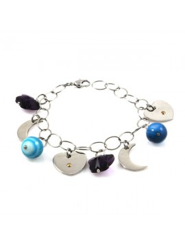 Bracciale in acciaio donna con ciondoli vari e cristalli