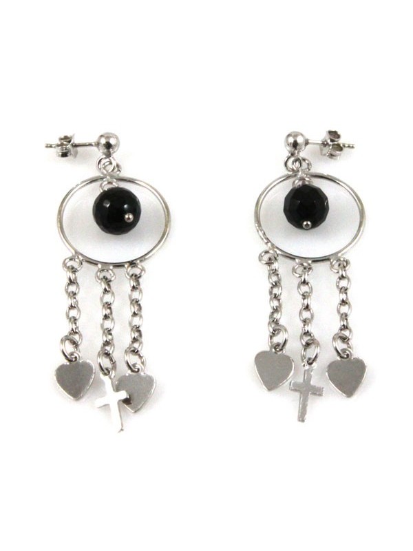 Orecchini donna in argento pendenti con onice nera