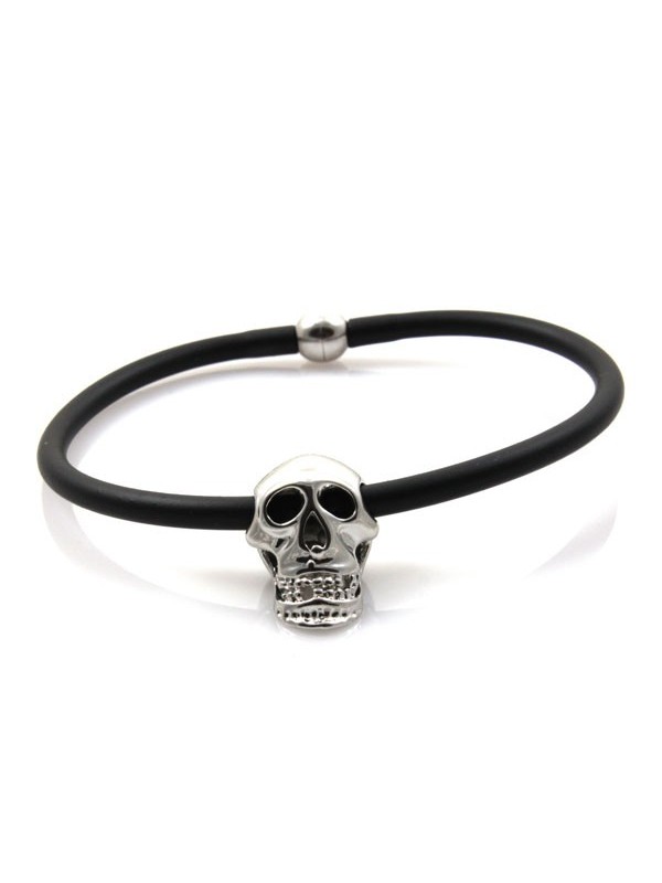 Bracciale con teschio in acciaio e silicone