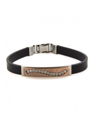 Bracciale uomo caucciu e piastra in acciaio con strass