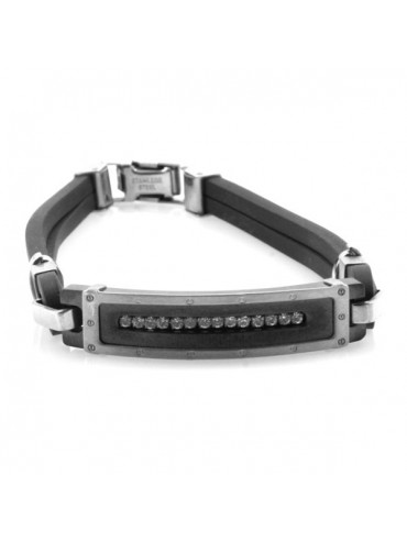 Bracciale uomo caucciu piastra in acciaio con strass