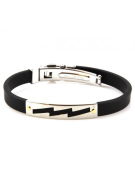 Bracciale uomo caucciu e piastra in acciaio e oro