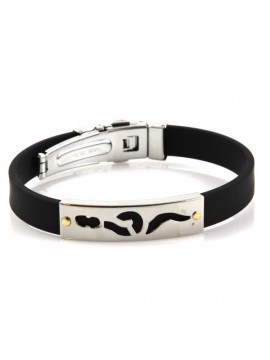 Bracciale uomo caucciu e piastra in acciaio e oro