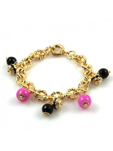 Bracciale donna in bronzo dorato pietre dure e ciondoli