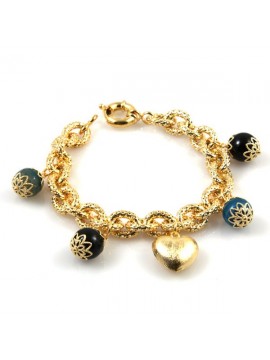 Bracciale donna in bronzo dorato pietre dure e ciondoli