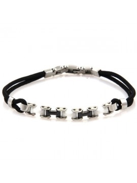 Bracciale uomo ceramica acciaio e cordoncino