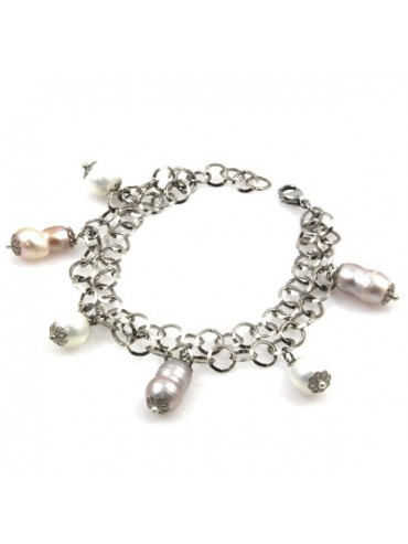 Bracciale donna con perle bianche grigie e rose