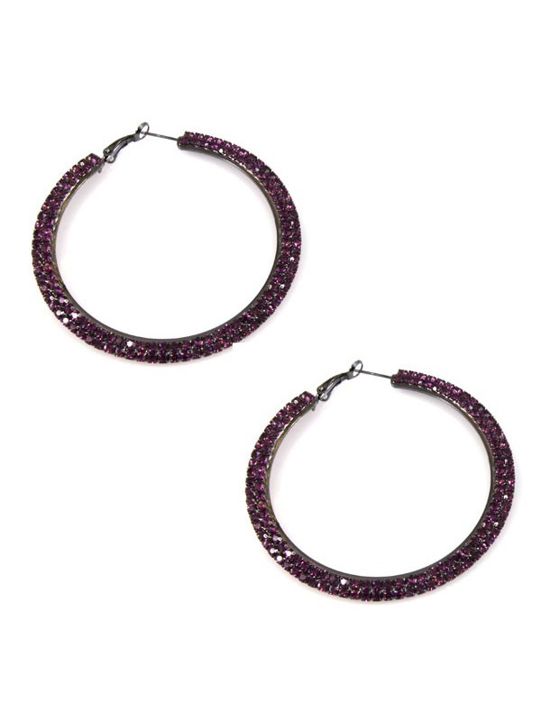 Orecchini donna a cerchio con strass viola