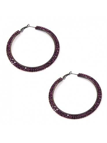 Orecchini donna a cerchio con strass viola