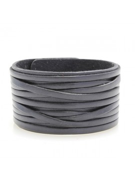 Bracciale in pelle nera a polsino