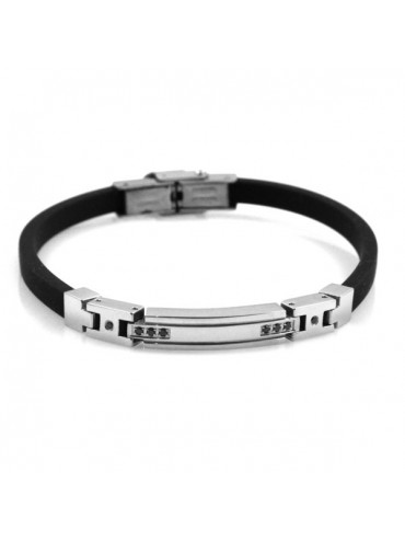 Bracciale uomo caucciu e piastra in acciaio