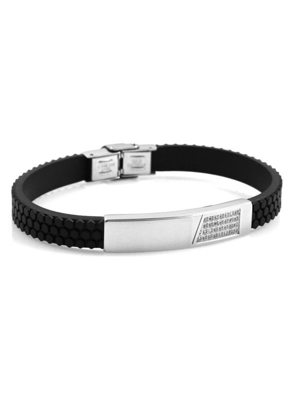 Bracciale uomo caucciu e piastra in acciaio