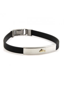 Bracciale con delfino in oro su piastra in acciaio e caucciu