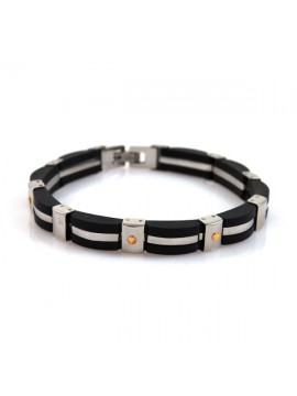 Bracciale uomo caucciu acciaio e oro 18 kt