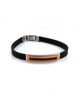 Bracciale uomo caucciu piastra in acciaio bicolore con strass
