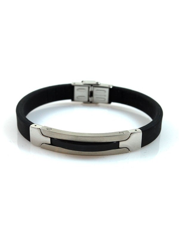 Bracciale uomo caucciu piastra in acciaio bicolore