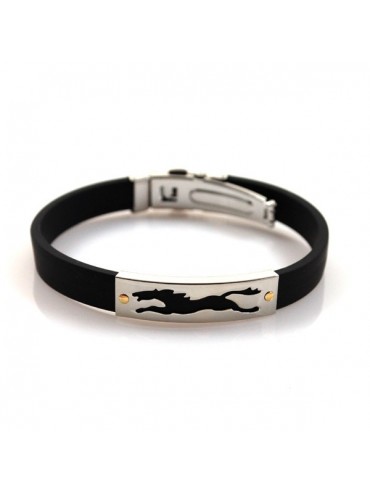 Bracciale con cavallo in acciaio caucciu e oro
