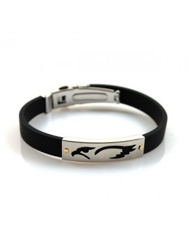 Bracciale con aquila in acciaio caucciu e oro
