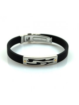 Bracciale con piastra in acciaio caucciu e oro