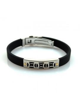 Bracciale con piastra in acciaio caucciu e oro