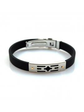 Bracciale con piastra in acciaio caucciu e oro