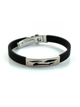 Bracciale con piastra in acciaio caucciu e oro