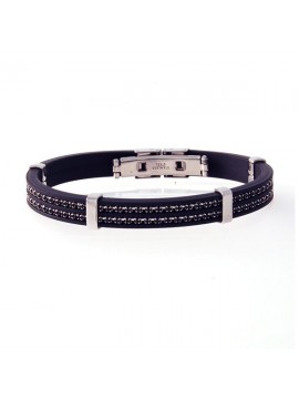 Bracciale caucciu acciaio e doppio filo di strass