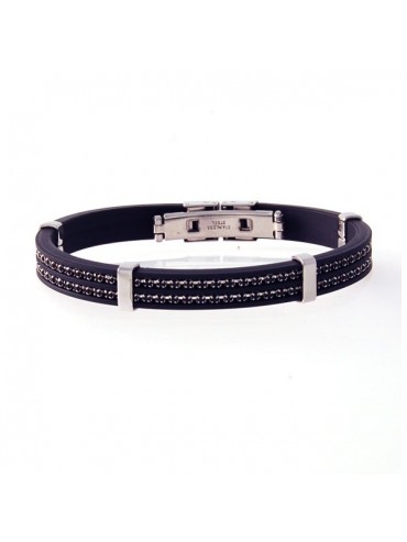 Bracciale caucciu acciaio e doppio filo di strass