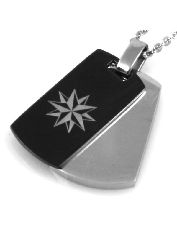 Collana doppia piastra con rosa dei venti uomo