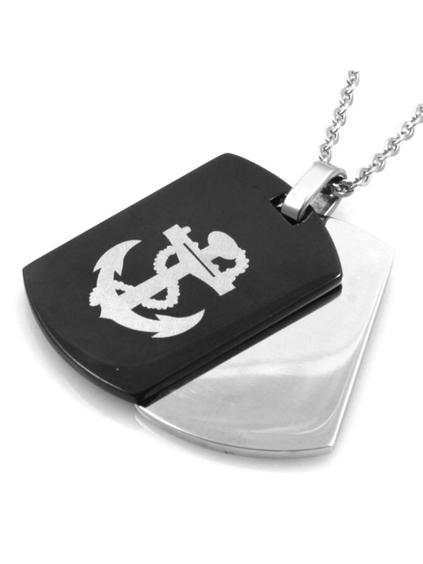 Collana doppia piastra con ancora acciaio
