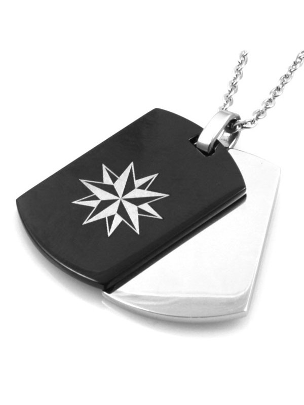 Collana doppia piastra con rosa dei venti acciaio