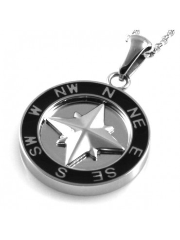 Collana con ciondolo rosa dei venti in acciaio