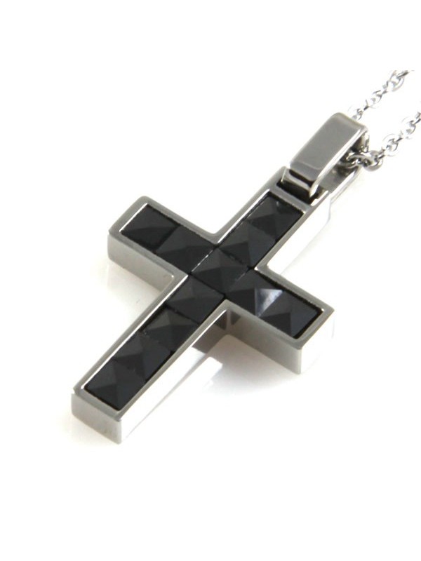 Collana con ciondolo croce in acciaio e ceramica