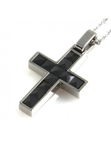 Collana con ciondolo croce in acciaio e ceramica