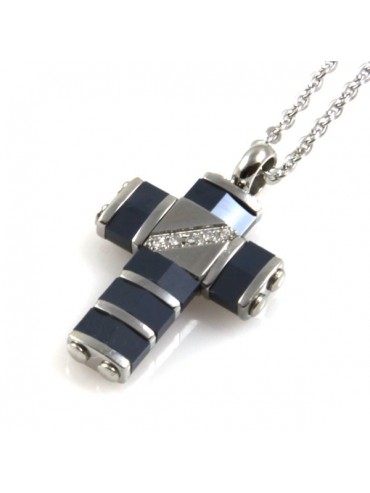 Collana con pendente croce a ciondolo in acciaio e ceramica
