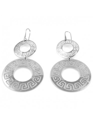 Orecchini donna in bronzo argentato pendenti con greca