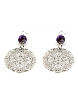 Orecchini donna in bronzo argentato e pietre pendenti