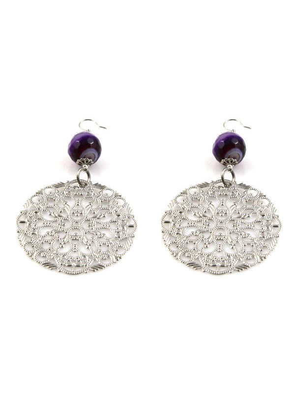 Orecchini donna in bronzo argentato e pietre pendenti