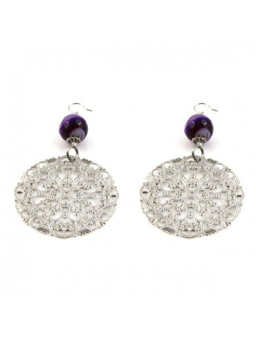 Orecchini donna in bronzo argentato e pietre pendenti