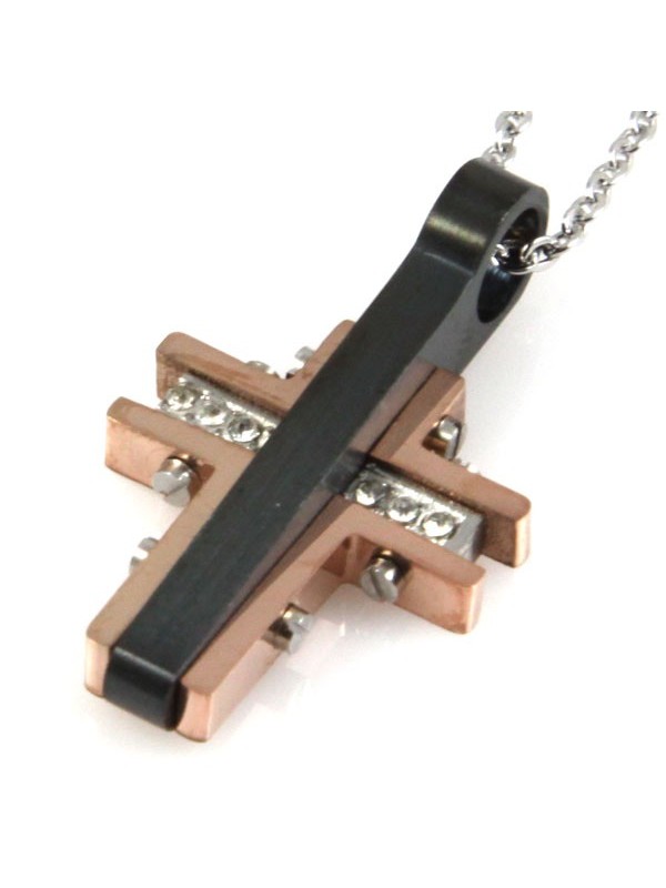 Collana con croce in acciaio ciondolo pendente