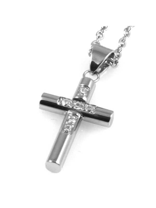 Collana con croce in acciaio ciondolo pendente