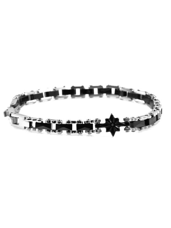 Bracciale uomo con rosa dei venti in acciaio e ceramica